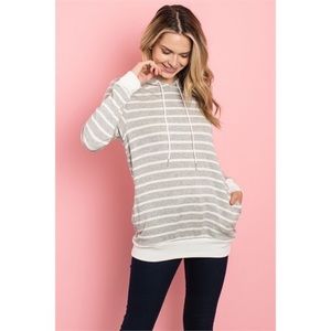 Grey White Striped Hoodie Sweatshirt